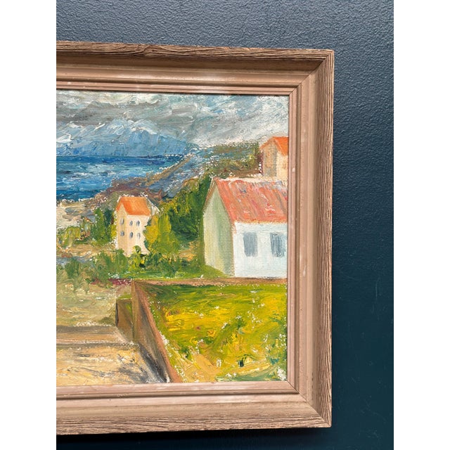 Mid 20th Century Coastal Landscape with House, 1950s, Oil Painting on Panel, Framed For Sale - Image 5 of 18