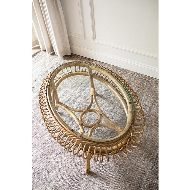 Boho Chic Vintage Coastal Boho Round Rattan and Glass Coffee Table For Sale - Image 3 of 10