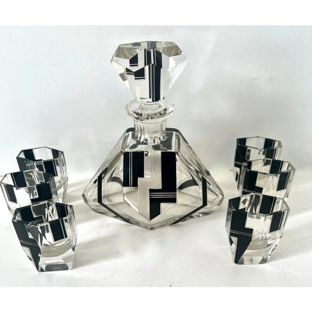 Art Deco Crystal Decanter and 6 shot glasses in the Style of Karl Palda. Without question a stunning and attention...