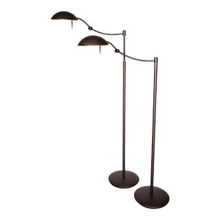 Late 20th Century Holtkoetter Contemporary Transitional Swing Arm Metal Floor Lamps - A Pair For Sale
