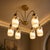Modern 6 Light Brass Chandelier, Alabaster Glass Pendant Light, Mid Century Ceiling Fixture, Luxury Dining Room Lighting For Sale - Image 4 of 6