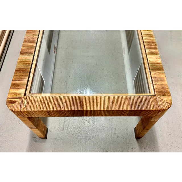 Late 20th Century Coastal Bielecky Brothers Pencil Reed Coffee Table With Brass Capped Feet For Sale - Image 5 of 15