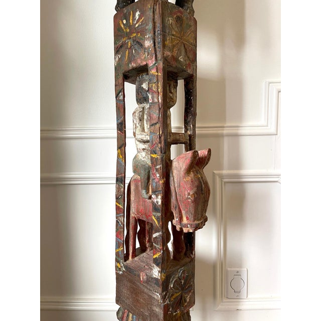 Antique Burmese Architectural Carved and Polychromed Wood Pole Southeast Asia For Sale - Image 10 of 16
