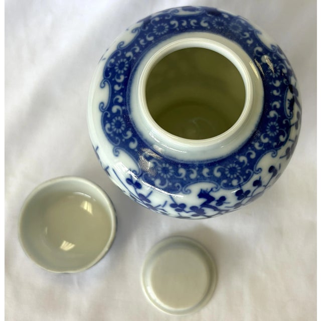 Vintage Petite Blue and White Cherry Blossom Ginger Jar/ Double Steaming Jar For Sale - Image 14 of 17