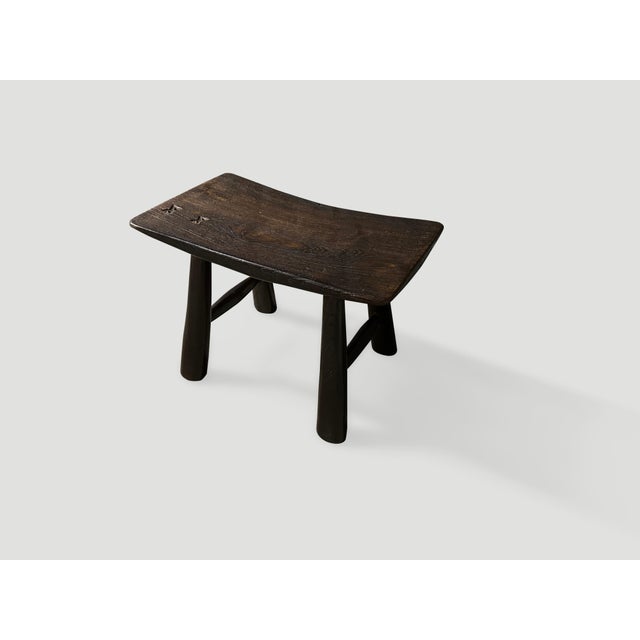2010s Andrianna Shamaris Mid Century Couture Teak Wood Bench or Stool For Sale - Image 5 of 5