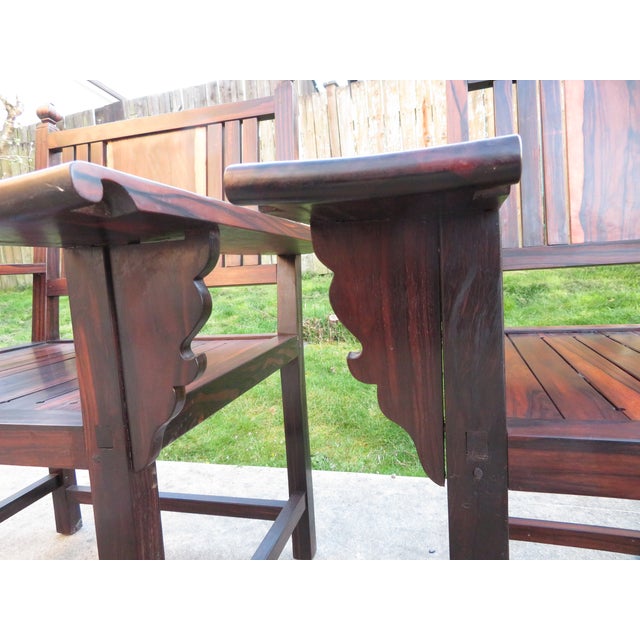 Vintage ~ Mortise Tenon Arts & Crafts Style ~ Exotic Wood Arm Chair Pair ~ Ziricote Macassar ~ Mid Century Rosewood For Sale - Image 9 of 15