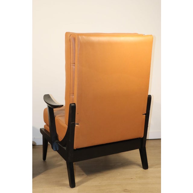 Vintage Armchair in Black Wood and Caramel Leather, 1950s For Sale - Image 17 of 18