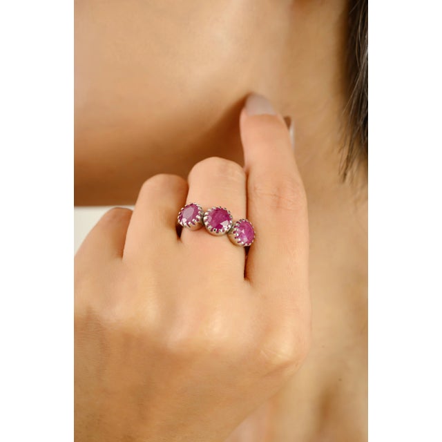 Ruby Red Contemporary White Gold Ruby Ring in Pinion Bezel Setting Size 5.5 For Sale - Image 8 of 12