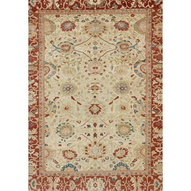 Persian Large Vintage Persian Sultanabad Rug With All-Over Design in Ivory Background For Sale - Image 3 of 13