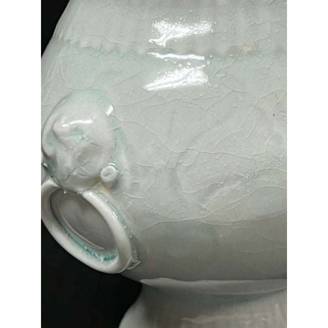Ceramic Late 20th Century Chinese Art Light Celadon Porcelain Covered Jar For Sale - Image 7 of 11