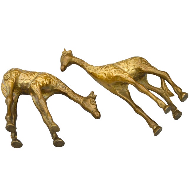 Mid 20th Century Mid 20th Century Handmade Americana Brass Giraffe Figurines- S/2 For Sale - Image 5 of 6