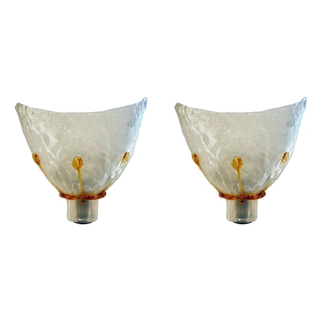 Murano Glass Wall Lights from Mazzega, Italy, 1970, Set of 2 For Sale