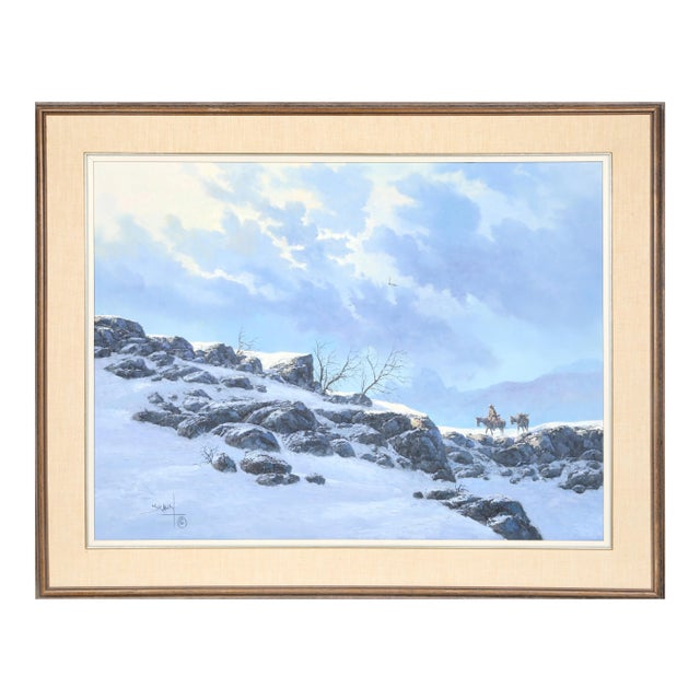 Jorge Braun Tarallo, Cowboy in Snowy Landscape, Oil on Canvas, Signed l.l. For Sale