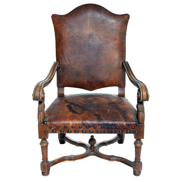 Early 20th Century Antique Gentlemans Occasional European Leather Chair For Sale - Image 5 of 9