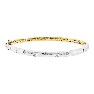 Late 20th Century 14 Karat Two Tone Flush Set Diamond Hinged Bracelet
