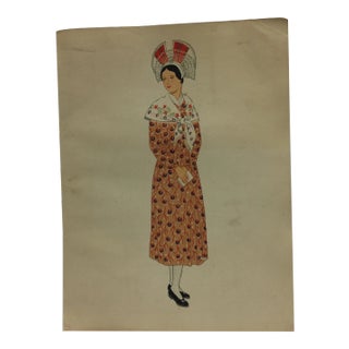 Antique 1930s Women's Costume Print For Sale