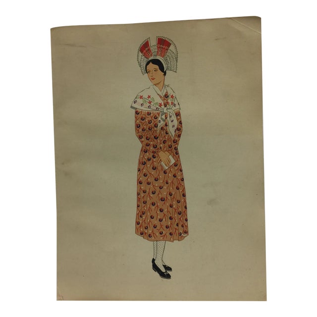 Antique 1930s Women's Costume Print For Sale