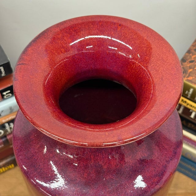 Purple-Red Glazed Ceramic Vase with White Accent For Sale - Image 9 of 10