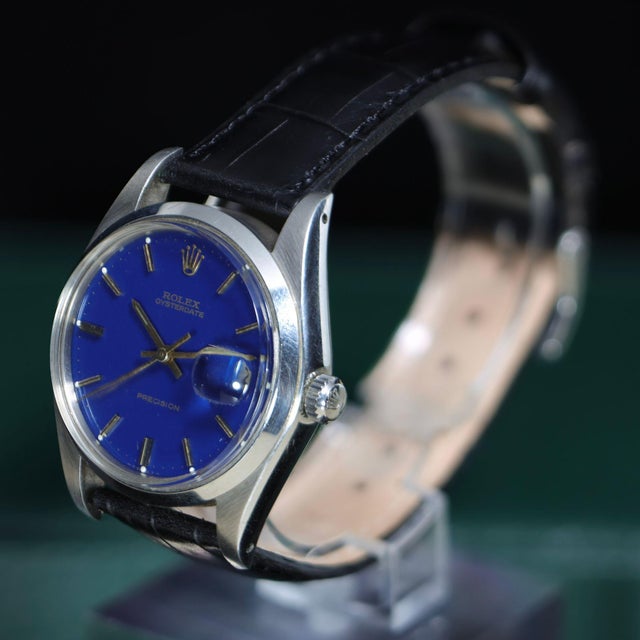 Vintage Rolex Oysterdate Precision 6694 Blue Dial Steel 1977 Leather Strap Watch For Sale - Image 12 of 17