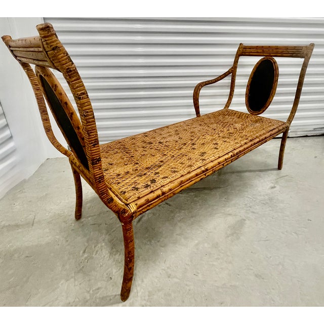 Just in, This, Mid-Century Bohemian Burnt Rattan Daybed Bench with Authentic Hand-Woven Cane Seat. Built to last, this...