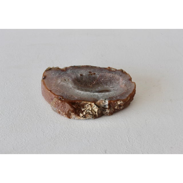 Vintage Mid Century Polished Brown White Agate Ashtray Candy Dish Cashpot For Sale - Image 10 of 15