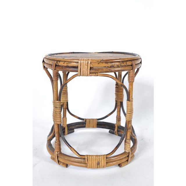 Mid-Century Tortoishell Bamboo Wicker Side Table, 1960s For Sale - Image 12 of 13