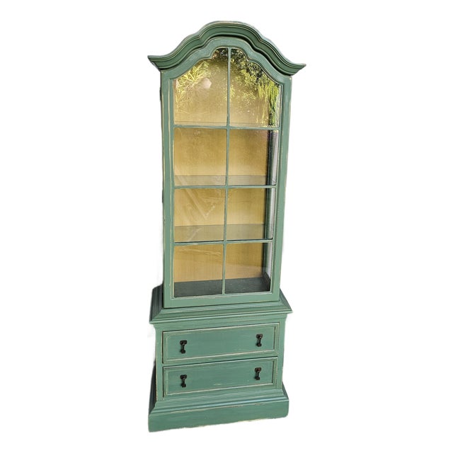 Green MCM Curio Cabinet, Display Cabinet Boho Style, 1950's #1 For Sale