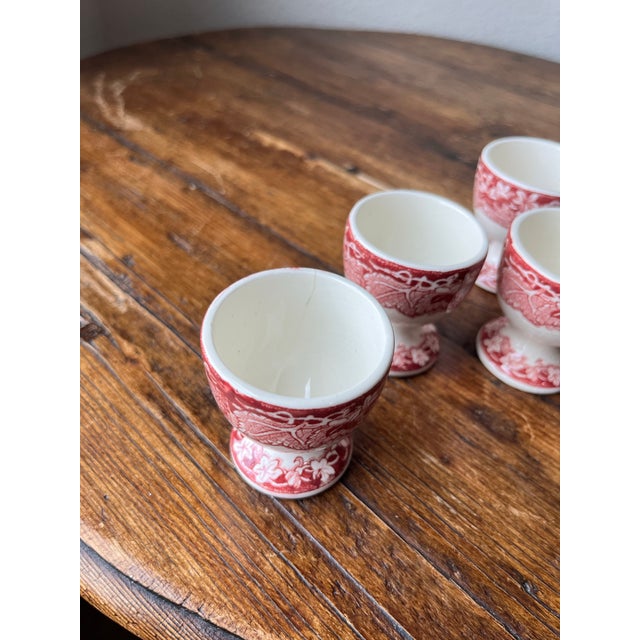 Mason's Pink Vista Pattern Ironstone Collection Antique and Vintage Set of 4 Single Egg Cups For Sale In Dallas - Image 6 of 6