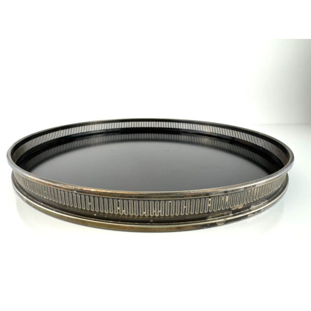 Black Vintage Silverplate Gallery Tray With Black Enamel Base For Sale - Image 8 of 11