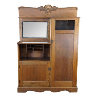 Antique Quartersawn Oak Side by Side Murphy Bed Secretary Desk Armoire Cabinet For Sale