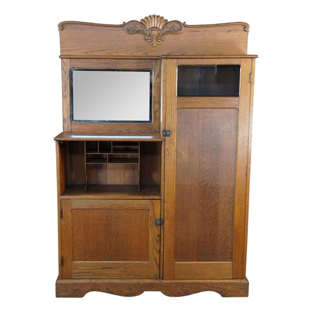 Antique Quartersawn Oak Side by Side Murphy Bed Secretary Desk Armoire Cabinet For Sale