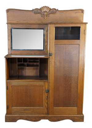 Antique Quartersawn Oak Side by Side Murphy Bed Secretary Desk Armoire Cabinet
