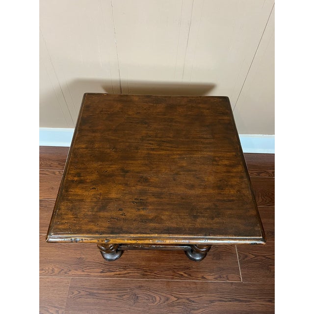 Antique English Side End Table Small Square Carved Oak Jacobean Revival C1910 For Sale - Image 15 of 18