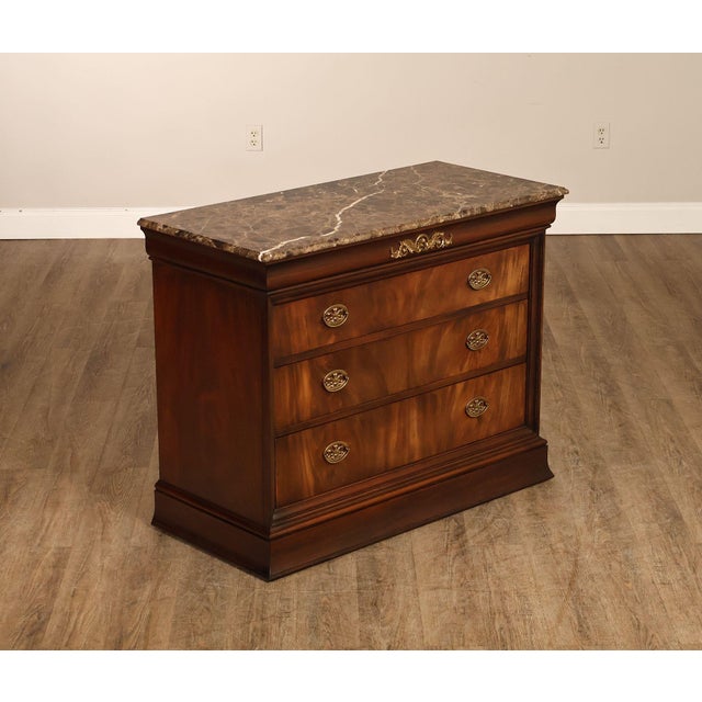 High Quality American Made Mahogany Commode Chest with Four Dovetailed Drawers and Stone Top, Model 191