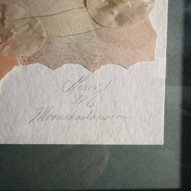 “Moonshadows,” a signed and dated 1988 original mixed-media artwork by Nancy Gomez, combines layered handmade papers,...