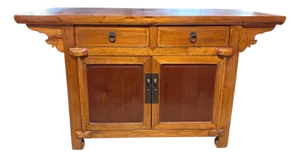 Vintage Asian Cantonese Natural Wood Low Chest 26.25" H