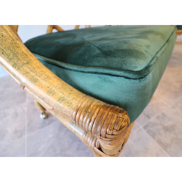 Ficks Reed Mid-Century Hollywood Regency Rattan Dining Set With Brass Casters, Attributed to Ficks Reed For Sale - Image 4 of 15