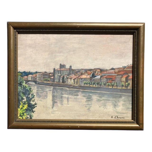 Henry d'Avesnes, Landscape by the Water, Oil on Panel, 1950s, Framed For Sale