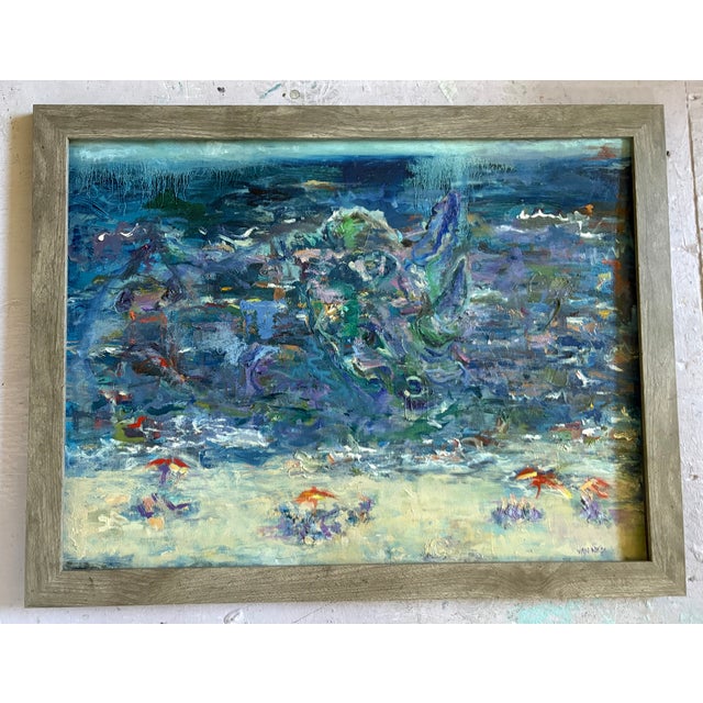 “Beach People”, Original Oil Painting, Framed Coastal Art, Landscape For Sale - Image 11 of 15