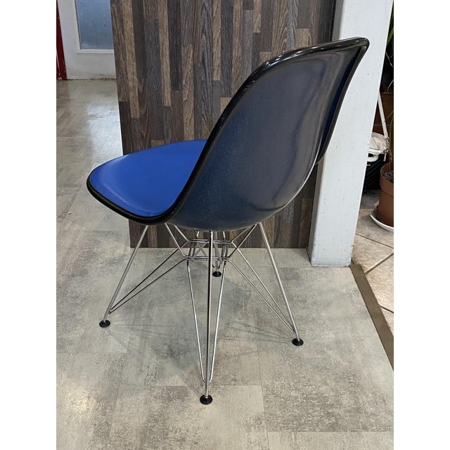 Textile Vintage Blue Vinyl and Fiberglass Chair by Charles and Ray Eames for Herman Miller, 1950s For Sale - Image 7 of 18