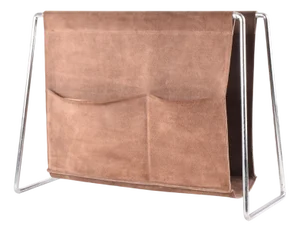 Mid-Century Modern Scandinavian Bachelor Magazine Rack in Dark Brown Leather & Steel by Verner Panton for Fritz Hansen, 1960s
