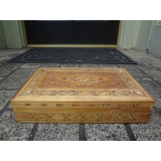 Wood Mid 20th Century Vintage Rectangular Moroccan Inlaid Decorative Box For Sale - Image 7 of 12