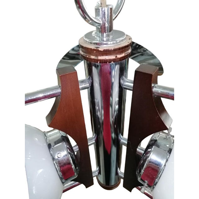 Metal Space Age Pendant Chandelier attributed to Mazzega, 1970s For Sale - Image 7 of 9