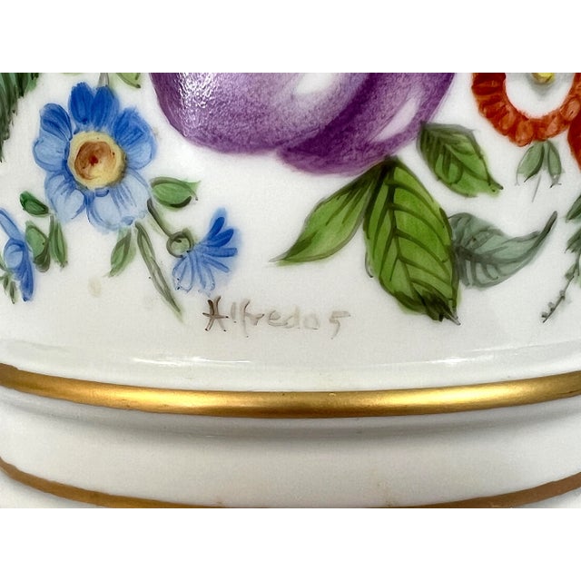 Mid 20th Century Limoges White Porcelain Summer Fruits & Wild Flowers Lidded Hand Painted Cannister Jar, Artist Signed, France For Sale - Image 5 of 11