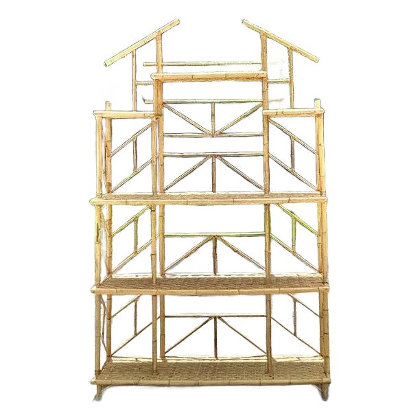 Vintage Boho French Bamboo Etagere For Sale