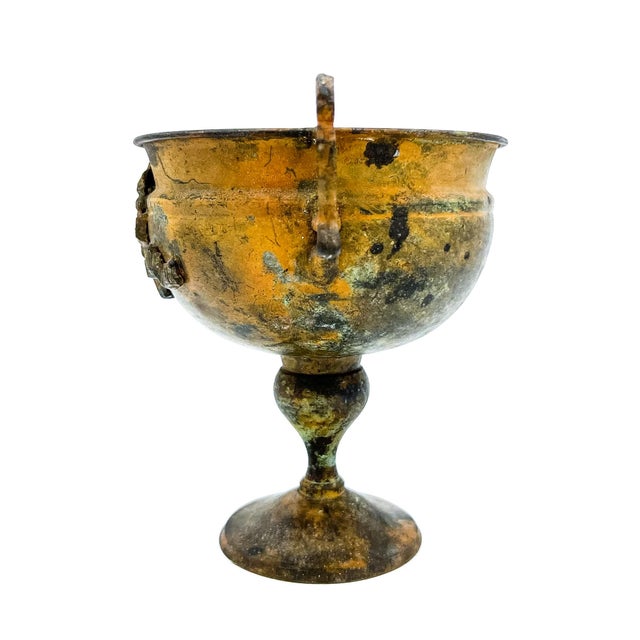 Chelsea House Inc Vintage Brass Pedestal Urn Cachepot With Ornate Handles – Neoclassical / Hollywood Regency For Sale - Image 4 of 10