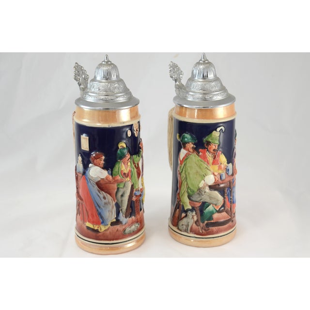 German Ceramic & Pewter Lidded Beer Steins a Pair Chairish