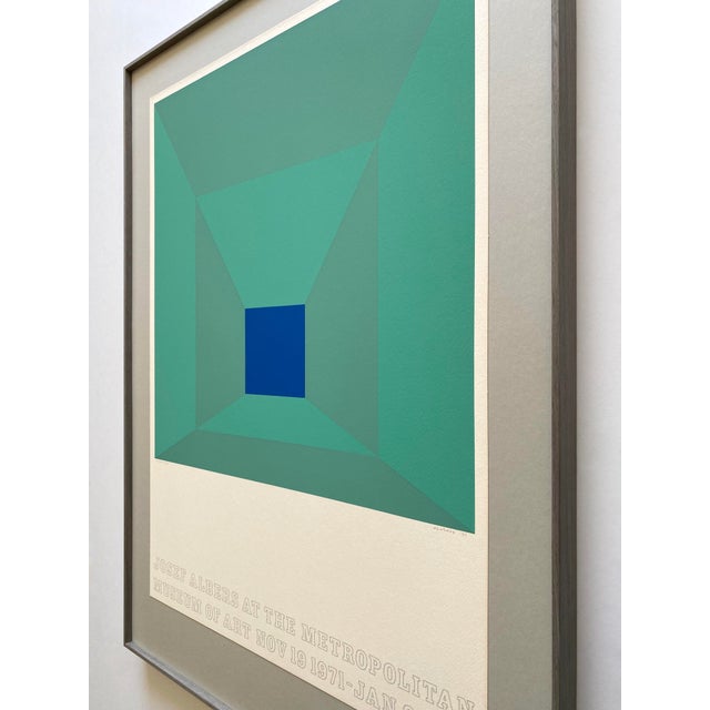 Josef Albers Vintage 1971 Limited Edition Hand Signed " P-Blue " Framed Mid Century Modernist Exhibition Silkscreen Print For Sale - Image 16 of 18