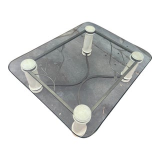 Vintage MCM Modern Glass Steel and Stained Wood Cocktail Coffee Table For Sale