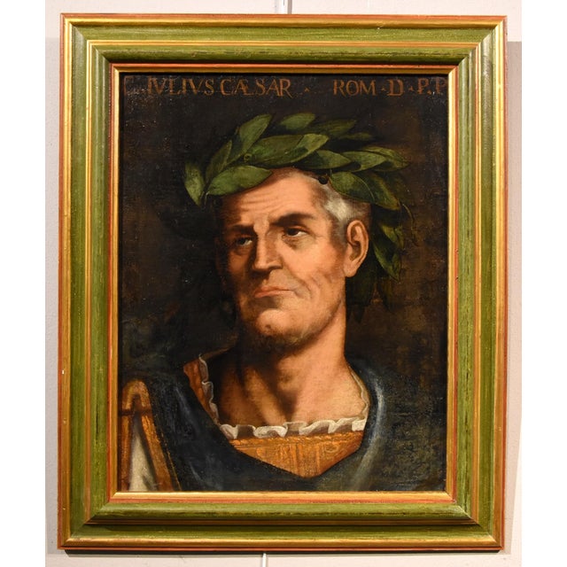 Baroque Follower of Tiziano Vecellio, Portraits of Julius Caesar & Octavian, 1700, Oil on Canvases, Framed, Set of 2 For Sale - Image 3 of 18